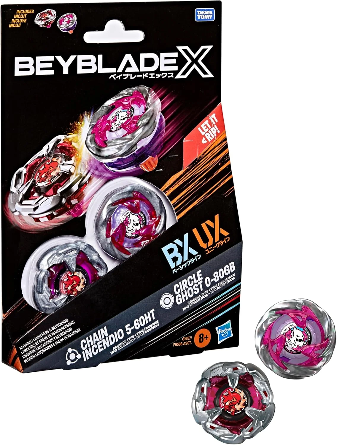 Hasbro Beyblade X | Chain Incendio 5-60HT and Circle Ghost 0-80GB